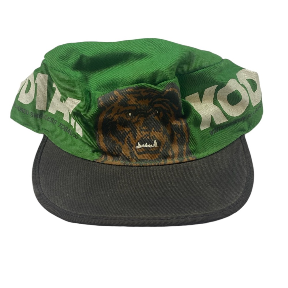 Vintage Kodiak Smokeless Tobacco Hat Grizzly Spit Dip Green Brown Black VTG